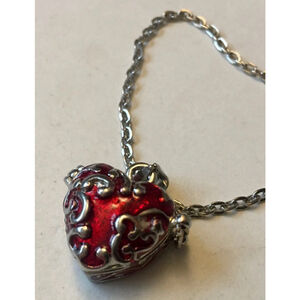 Red Enamel Heart Locket Silver Charm Pendant Necklace 18" stainless steel Opens
